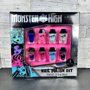 Monster High Nail Polish 8 PC Gift Set Colors Purple Pink Blue Black Glitter NIB